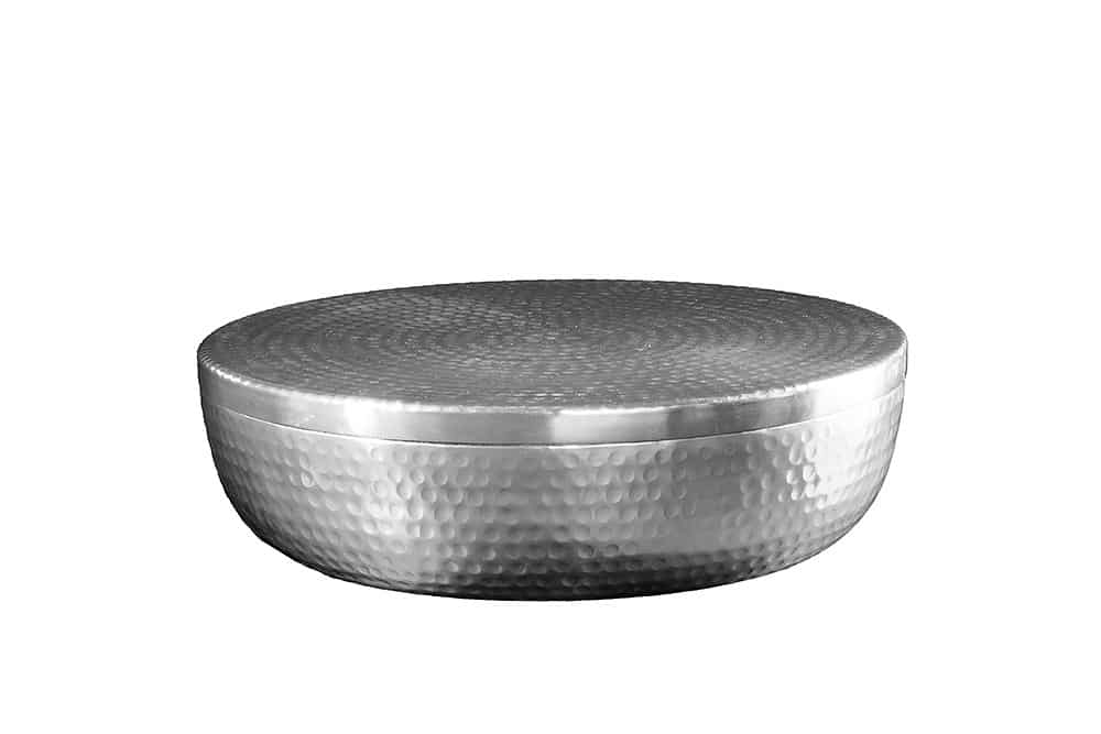 Handgefertigte Schale ORIENT 40cm silber Metall rund mit Deckel Schmuck-Dose