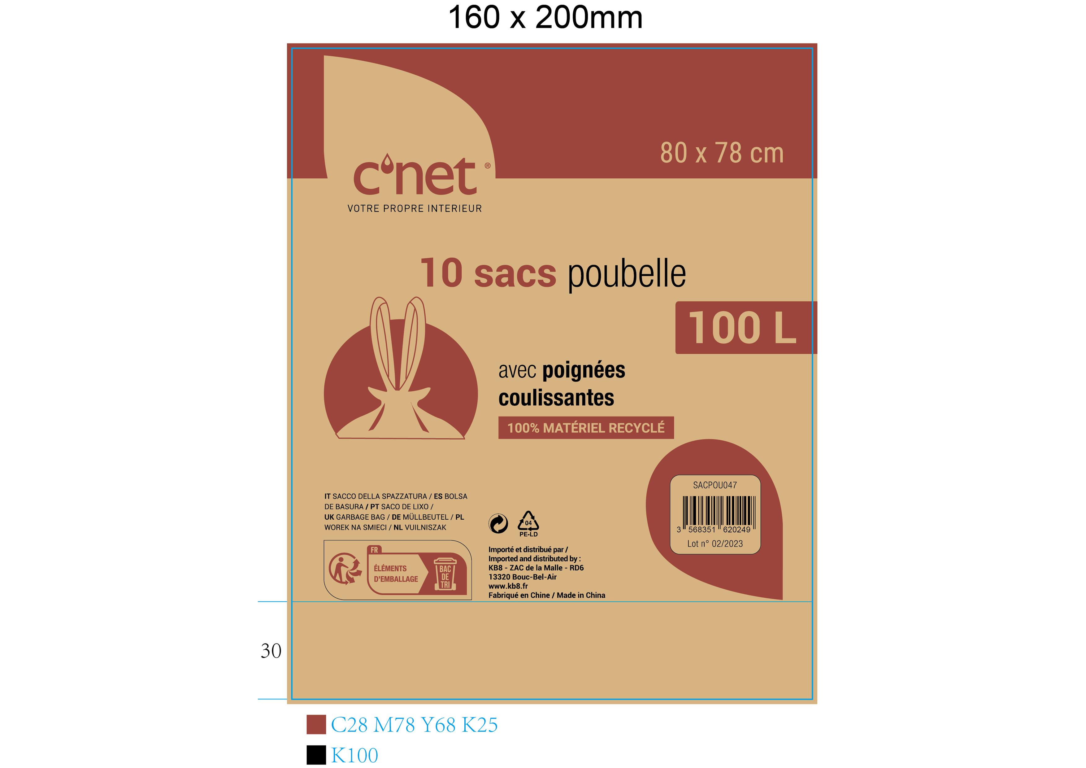 10 SACS POUBELLE 100L AVEC POIGNEES