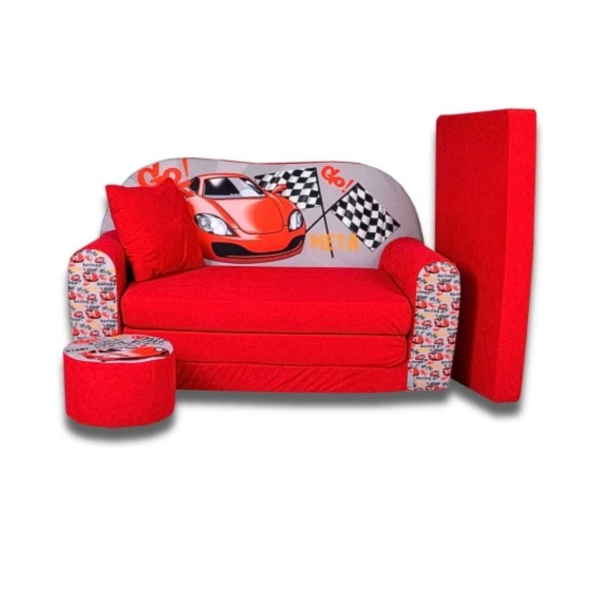 FORTISLINE Kindersitzgruppe Kindersofa Kindercouch Aufklappen Bettfunktion + Hocker W319