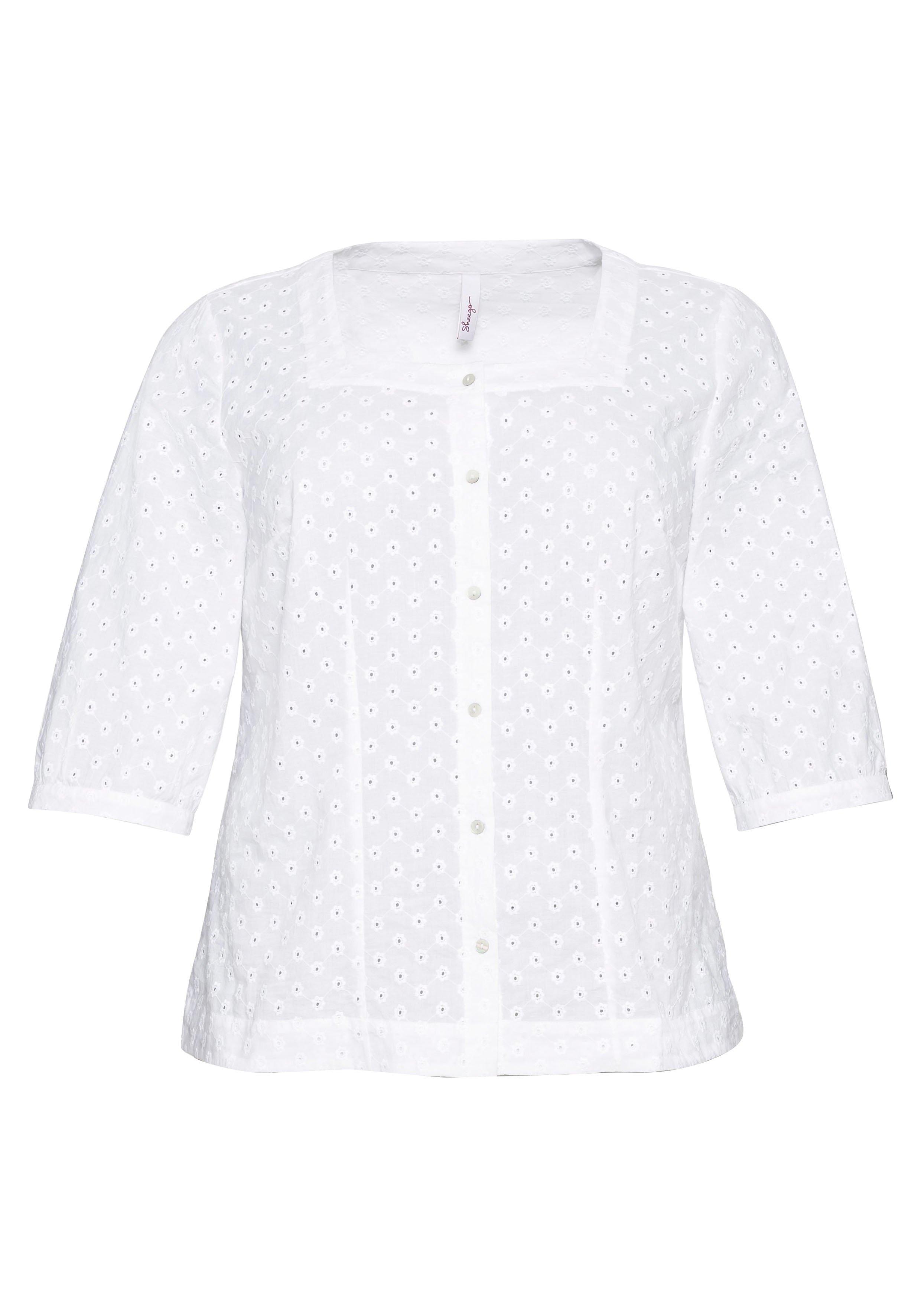 Bluse mit Karree-Ausschnitt und Blumenstickereien
