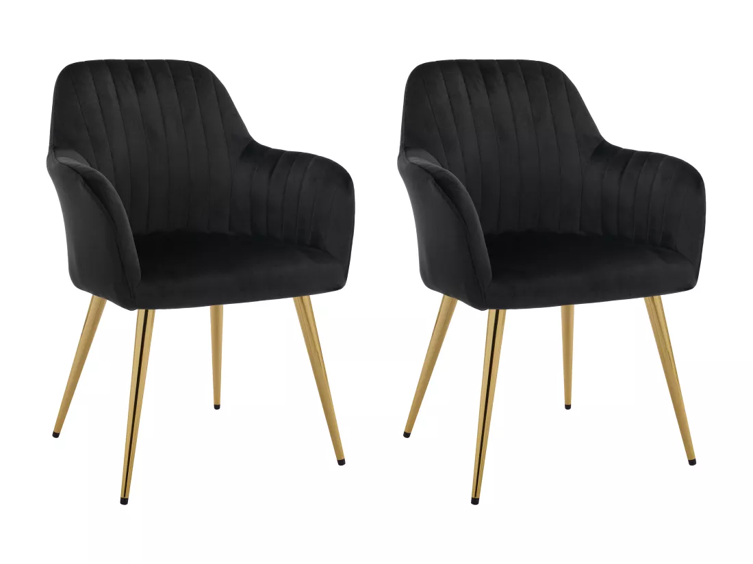 Lot de 2 chaises avec accoudoirs en velours et métal doré - Noir - ELEANA