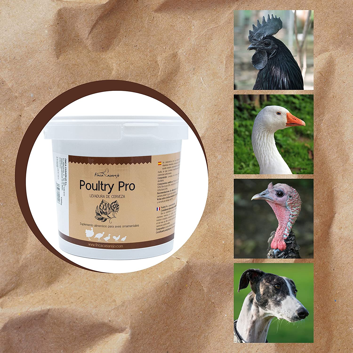 Levedura de Cerveja para Animais – Poultry Pro 1,5kg – Fortalece as penas das aves e a pelagem dos cães – Auxilia o sistema imunológico, a flora intestinal, a muda e a reprodução.