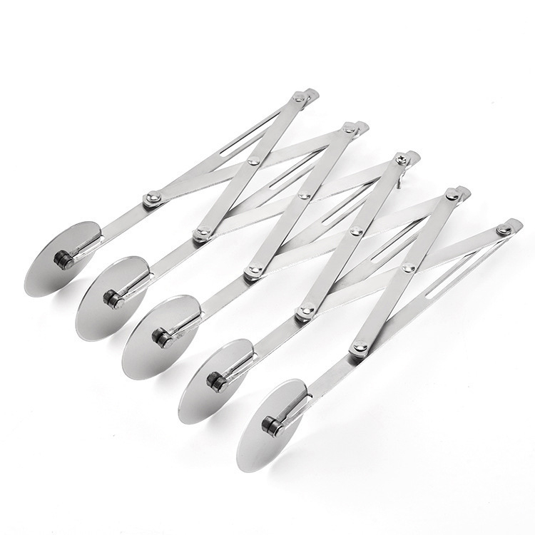 5-fach Edelstahl Teig Schneider Verstellbares Rollmesser Akkordeon Multischneider für Pizza / Kuchen / Pasta - Silber