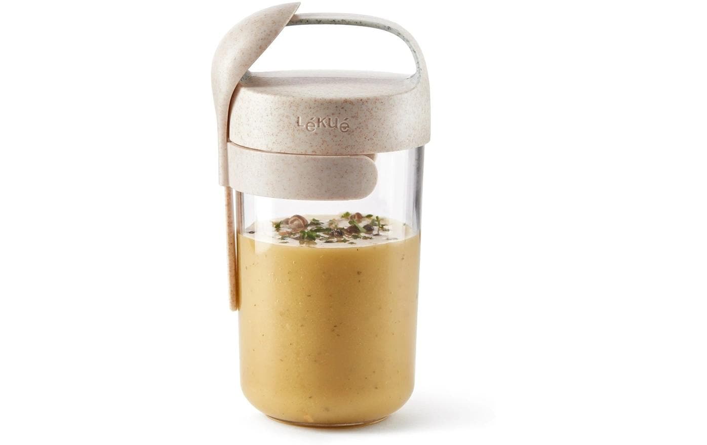 Smoothiebehälter To Go Organic 600 ml, BeigeLunchbecher mit Löffel