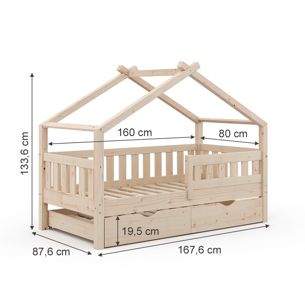 VitaliSpa Design Kinderbett 160x80 Babybett Hausbett Gästebett Matratze natur