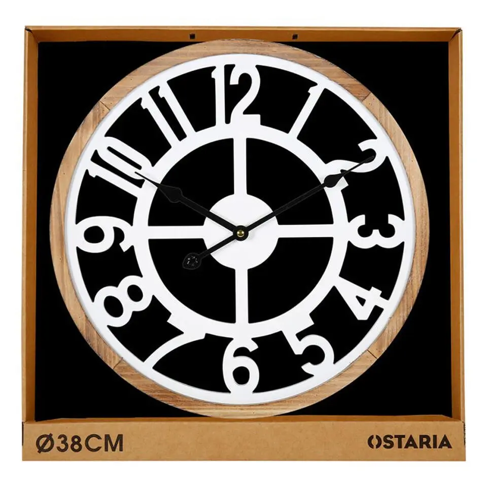 Ostaria Wandklok/muur klok - D40 cm - MDF - wit/bruin - kamer