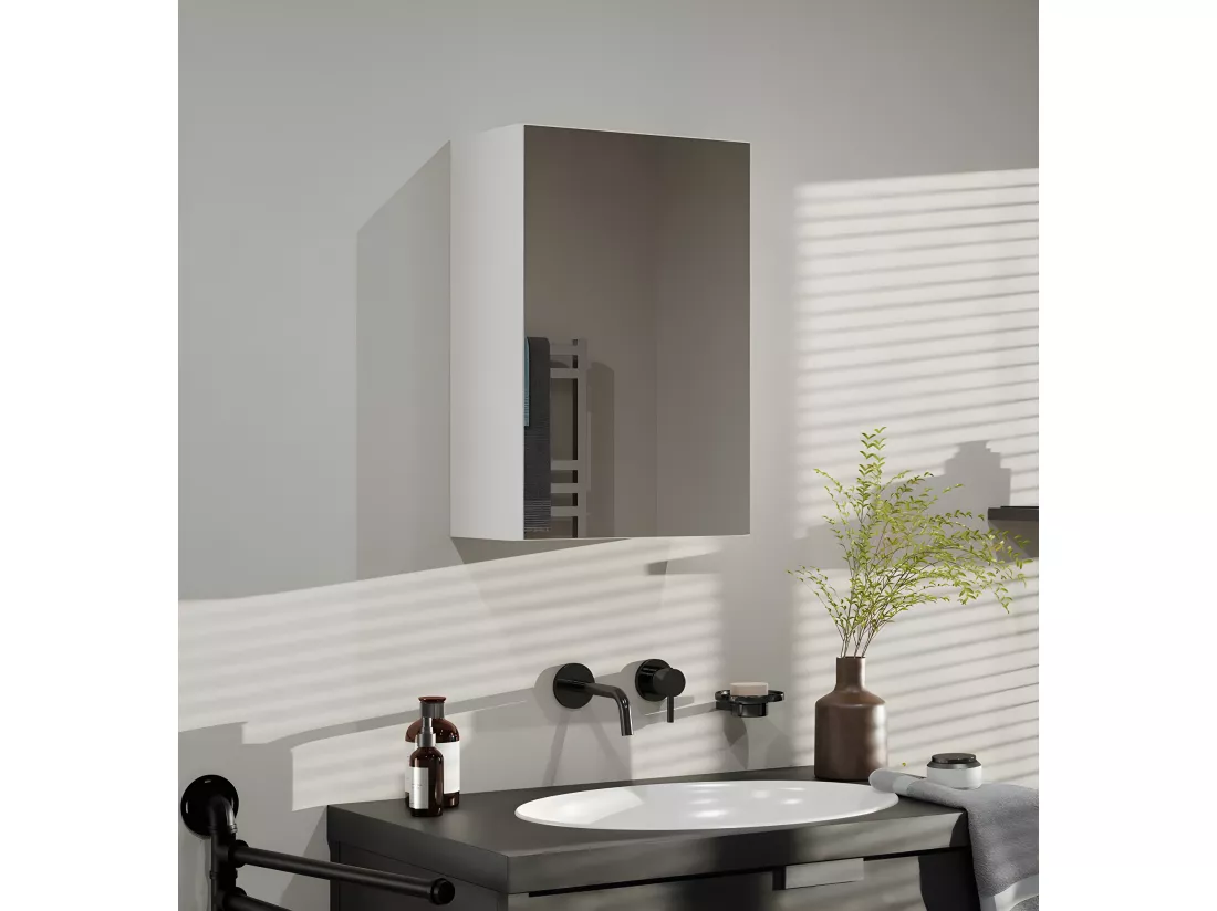 TONNI - Armoire de toilette murale 1 porte - Meuble SDB avec miroir - Dimensions 40x22x60 cm - Rangement Salle de bain