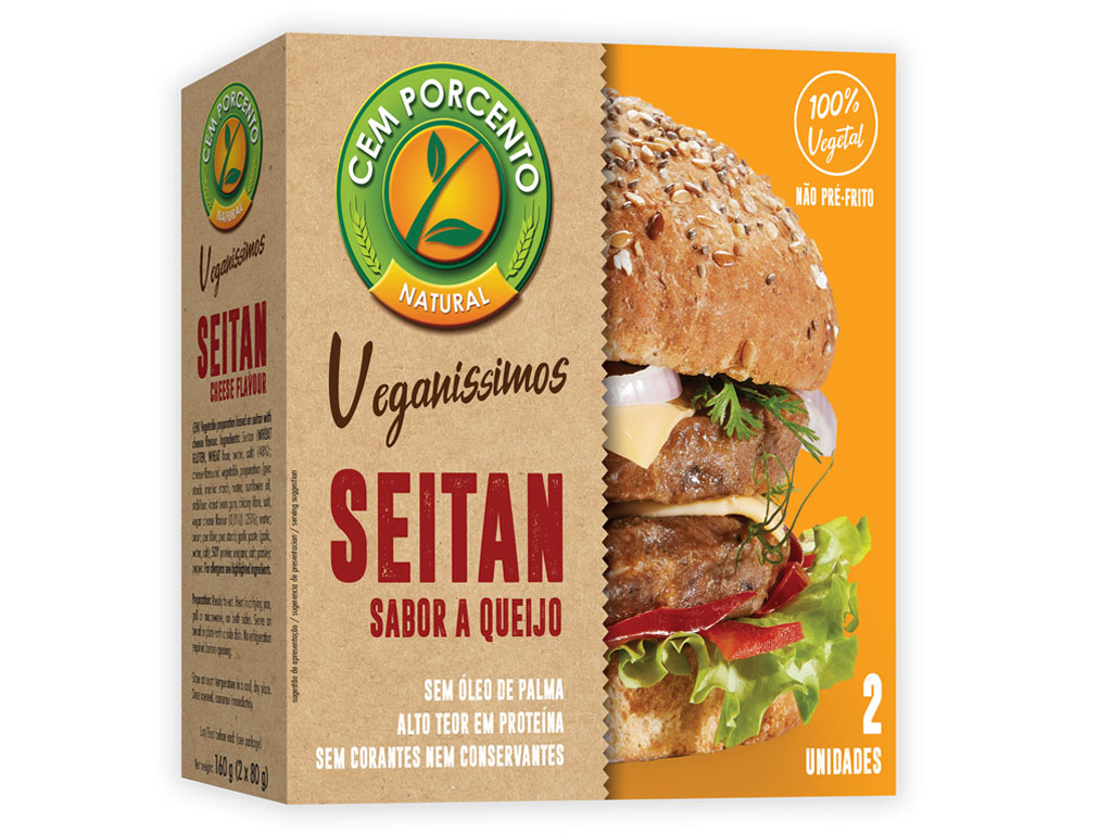 HAMBURGUER CEM PORCENTO VEGANÍSSIMO SEITAN SABOR QUEIJO 160G