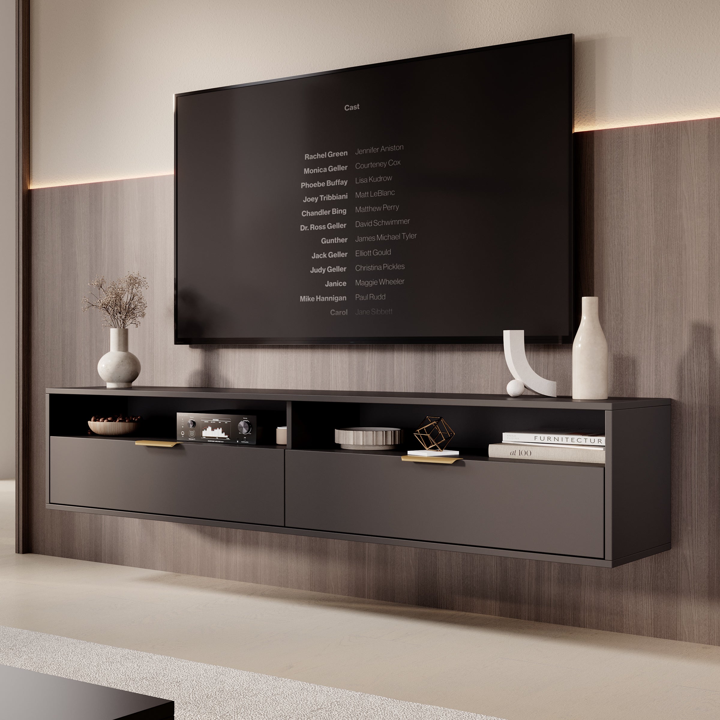 Meubella - TV-Meubel Qipp - Zwart - 175 cm