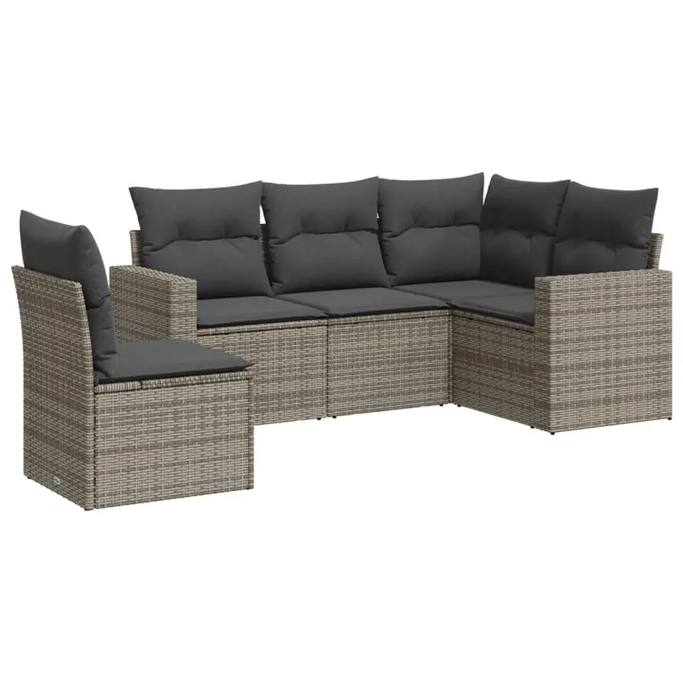 vidaXL 5-delige Loungeset met 5 kussens - Grijs - Poly Rattan - 5 stuks