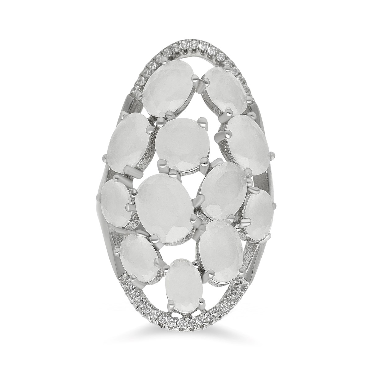 Bague Argent Asymétrique Pierres Blanches