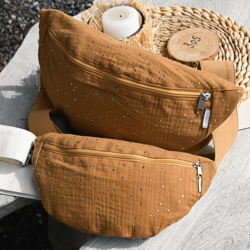 Petit Sac Banane Gaze Pois Or Caramel
