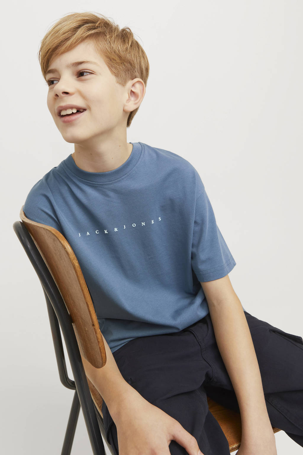 JACK & JONES T-shirt JJESTAR met tekst blauw