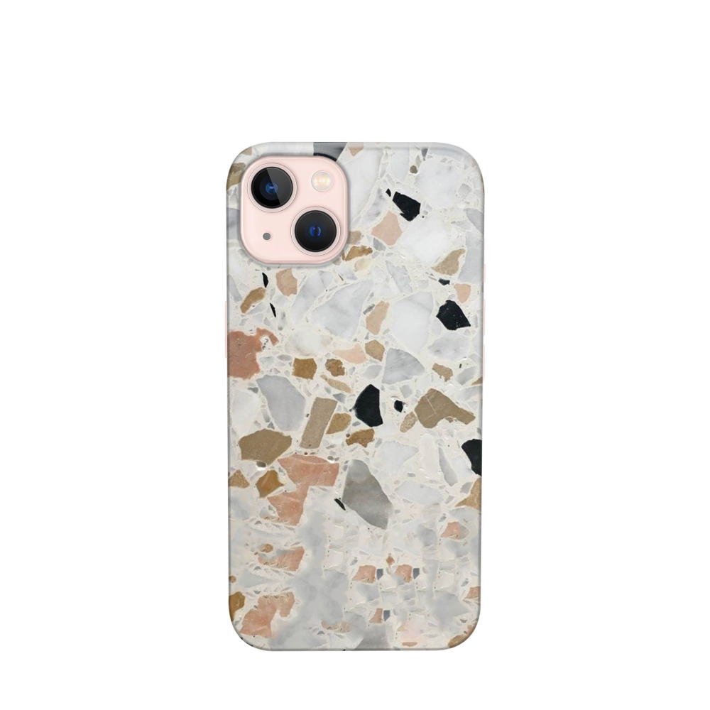 iPhone 13 Kunststoff Hülle Terrazzo Design - Grau