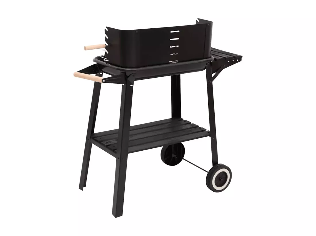 Barbecue au charbon de bois avec roues noir acier