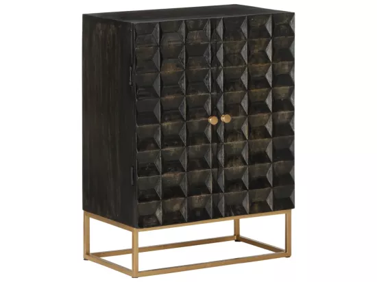 Buffet Noir 55x34x75 cm Bois massif de manguier et fer