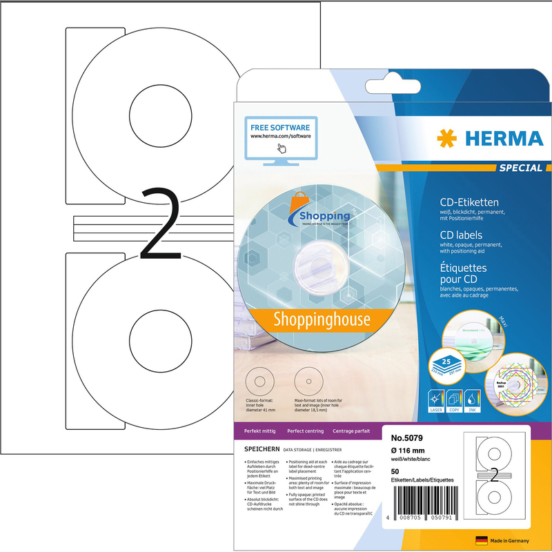 Herma CD Etiketten, 5079, 116 mm, 25 Blatt