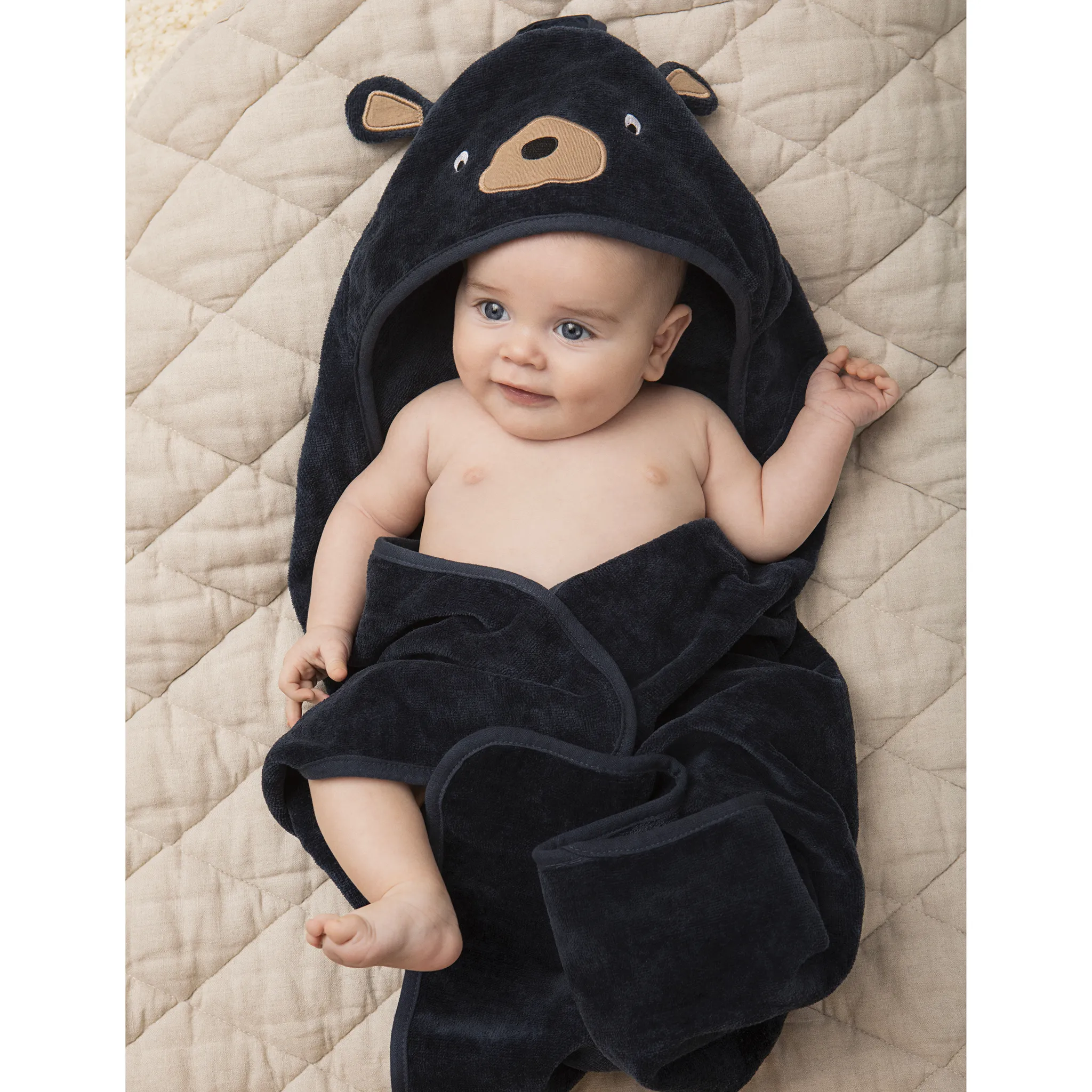 Petit Lem Ensemble Serviette de Bain et 3 Débarbouillettes - Ours