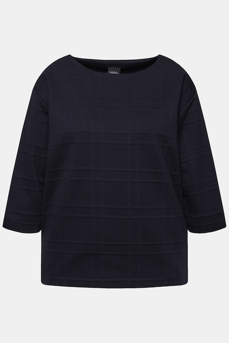 Sweatshirt, Strukturkaro, U-Boot-Ausschnitt, 3/4-Arm