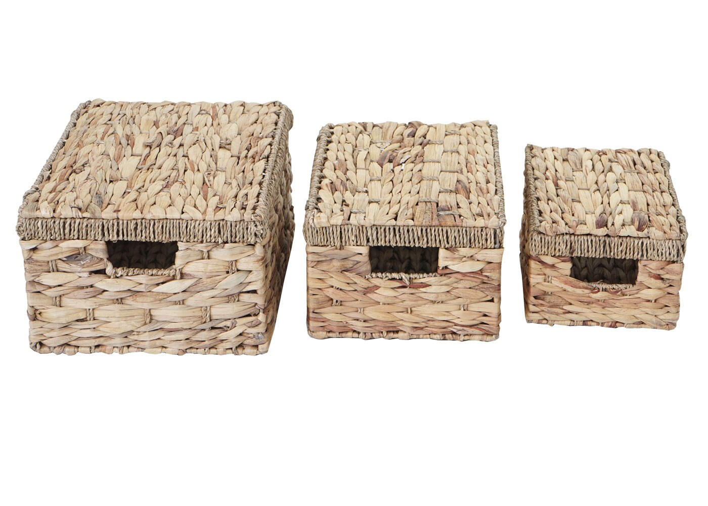 3er Set Aufbewahrungsbox MCW-C23, Truhe Kiste Box mit Deckel, Wasserhyazinthe naturfarben