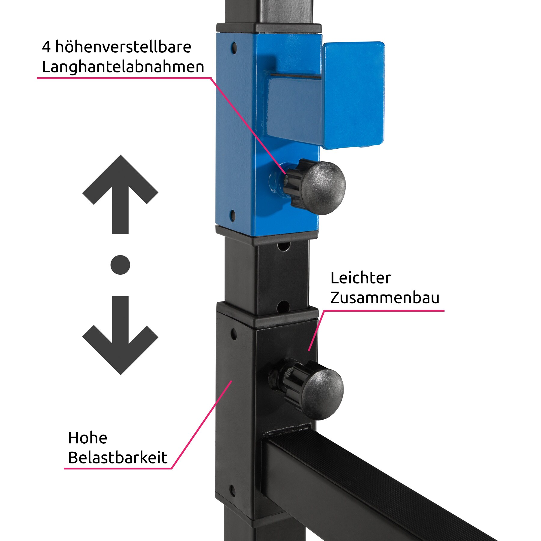 tectake® Power Rack, Klimmzug-Doppelstange, höhenverstellbare Langhantelablagen und Sicherheitsstreben, 120 x 142,5 x 215 cm