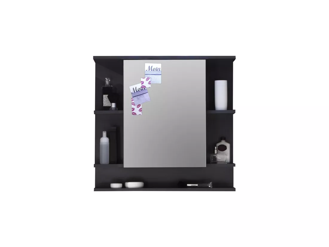 Miroir mural avec étagère - Mélaminé - Noir - 72 - 76 - 20 cm
