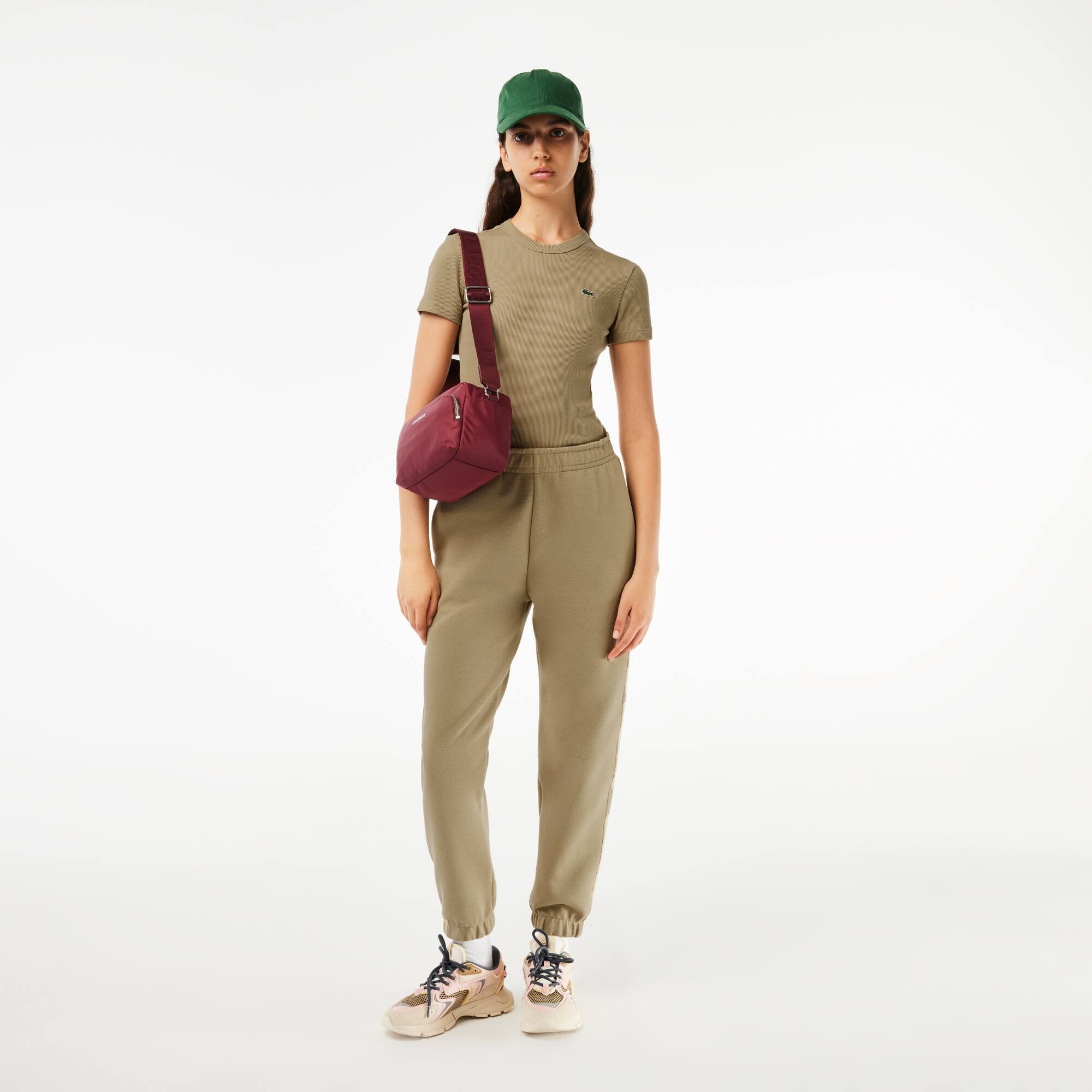 Damen T-Shirt aus gerippter Baumwolle T-Shirts - Beige - Lacoste - Damen
