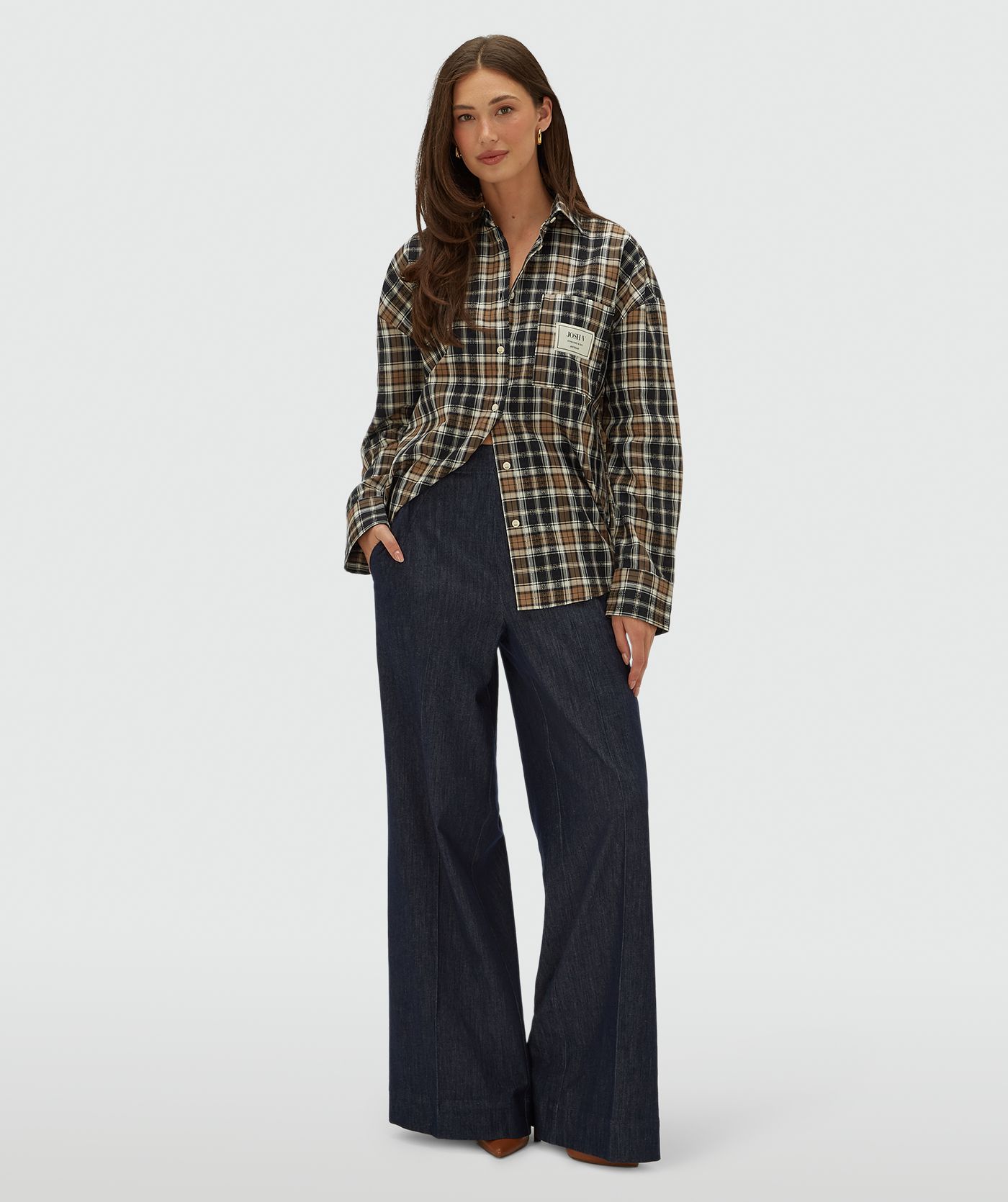 JV-BELLIS oversized blouse met check print - black check