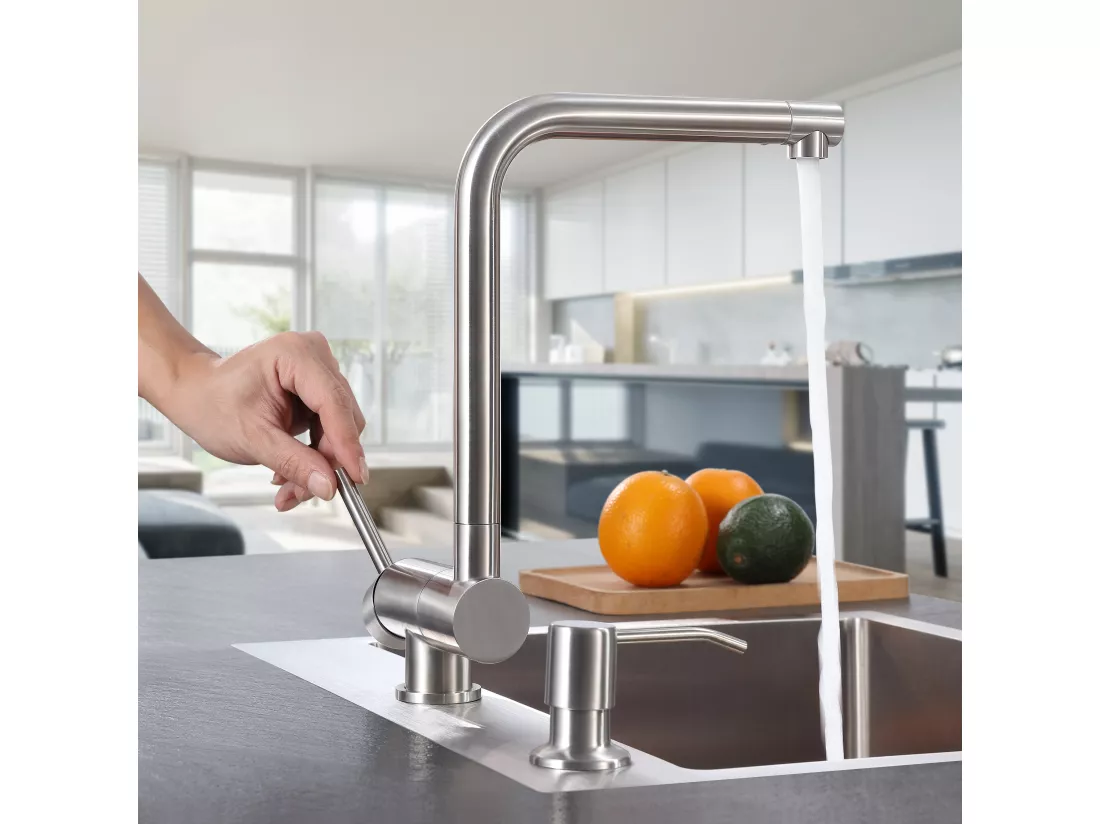 Cecipa max Mitigeur Evier Repliable en Inoxydable Brossé devant Fenêtre, Robinet Évier Robinet de Cuisine avec barboteur démotable,EU Modèle