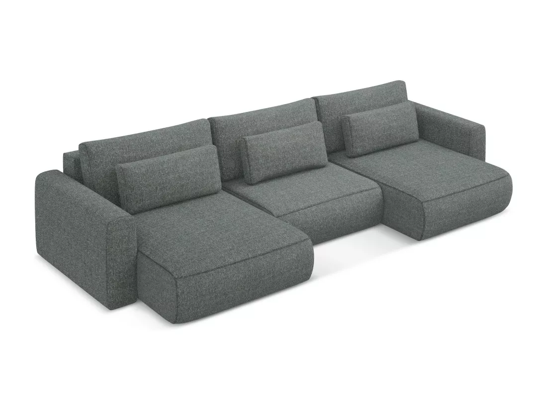 Canapé d'angle panoramique convertible en tissu texturé - acier - KAPUA