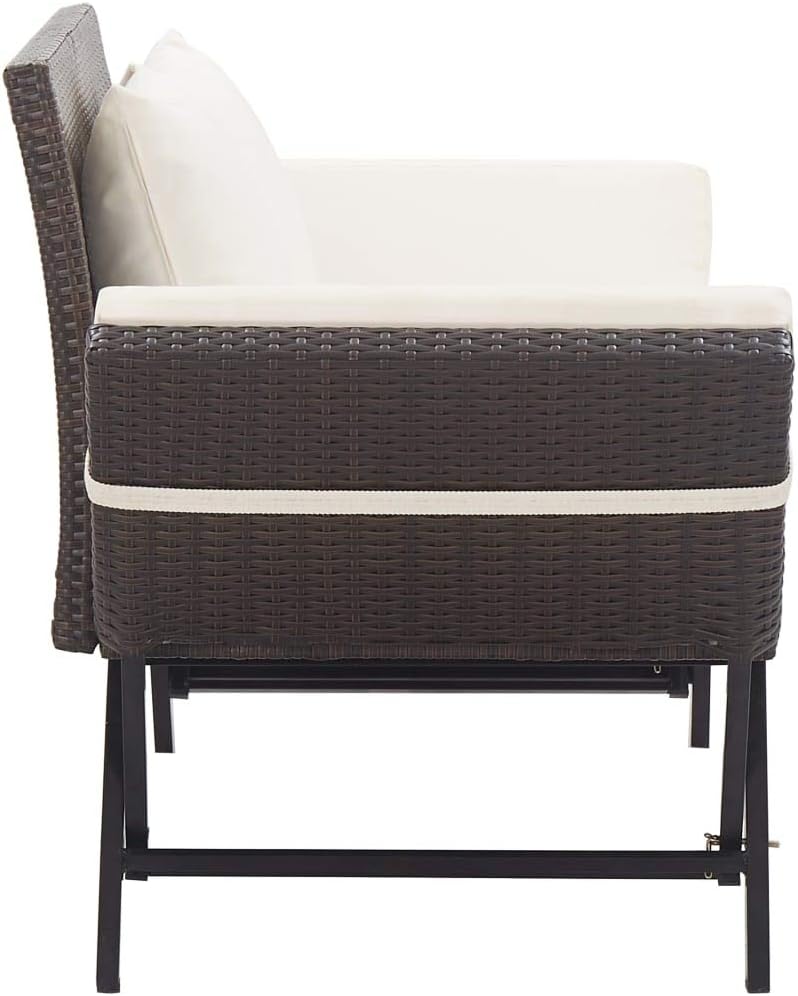 Tidyard 2-in-1 Gartenbank Sonnenliege Poly Rattan mit Auflage Multifunktionsbank Gartensofa 2 Sitzer Liegesofa Gartenliege Liegestuhl, Beide Seiten Sind Verstellbar, Braun 176 cm