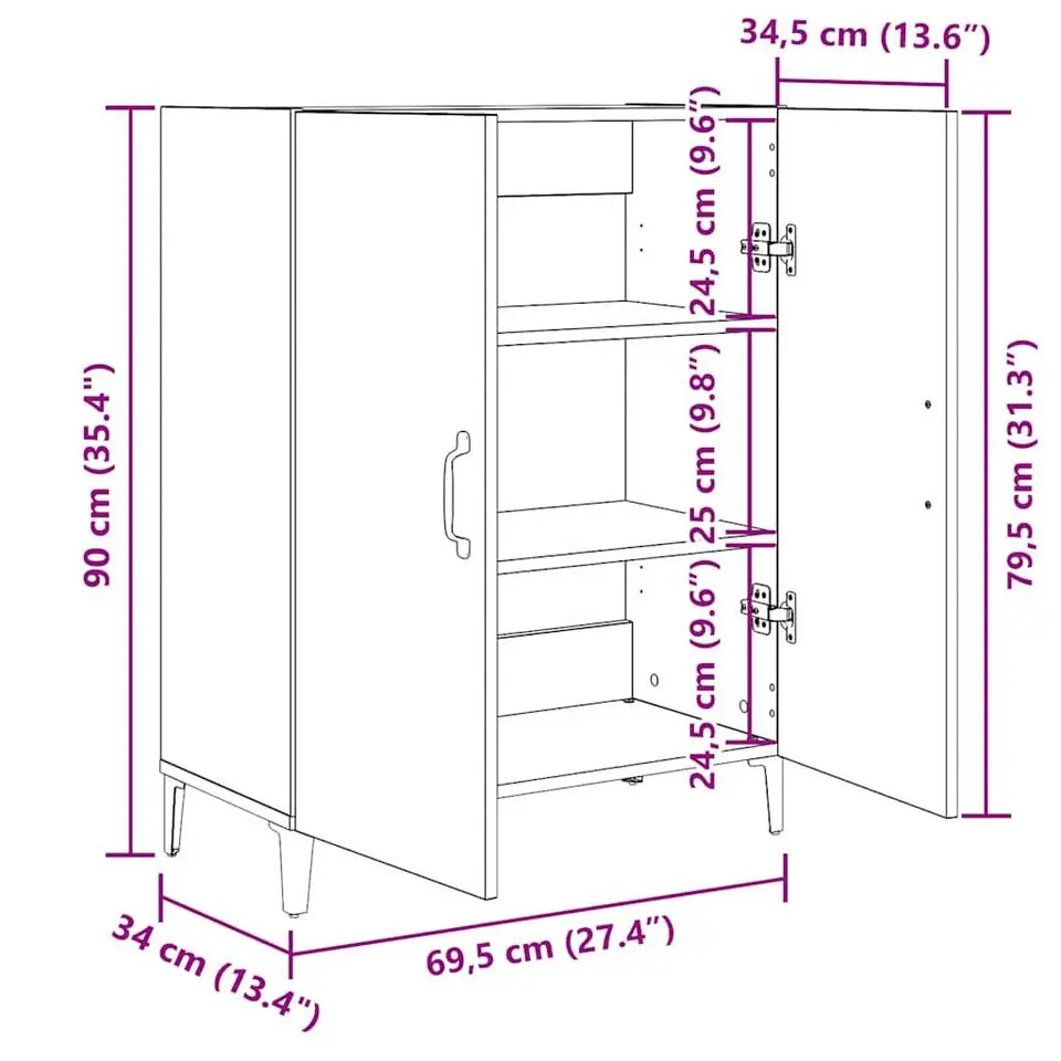 vidaXL - Dressoir met 2 deuren - Zwart eiken - Bewerkt hout - 69.5x34x90 cm