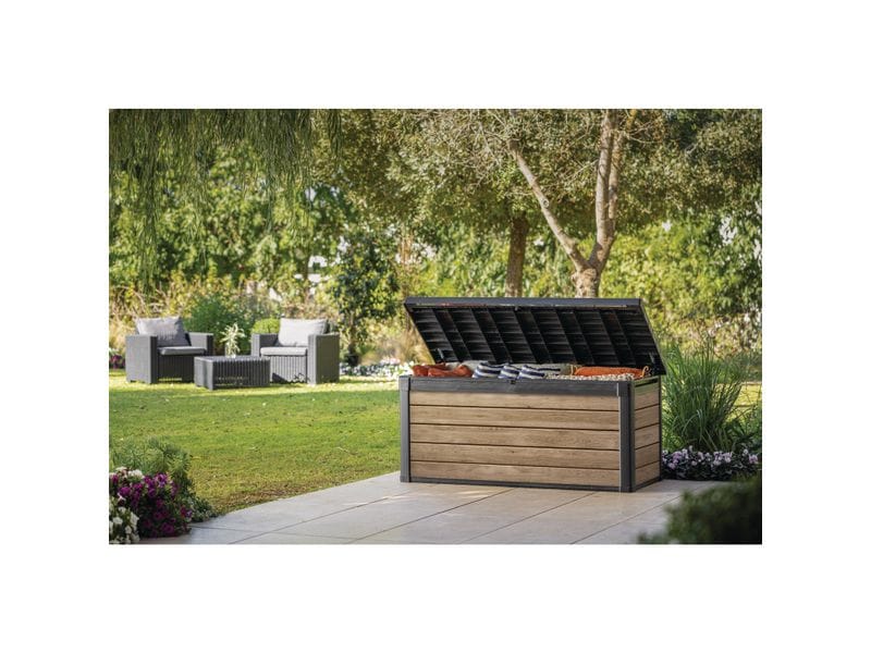 Keter Deckbox 150 - Ashwood 151.7 x 72.5 x 70 cm Anthrazit Gartenbox für Stauraum im Aussenbereich