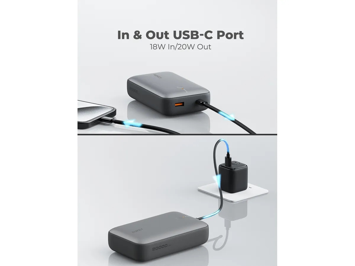 (20W) Spark Mini 20000mAh Powerbank USB C / USB A Ladegerät Power Delivery Quick Charge (PB-Y57 GR) - Grau