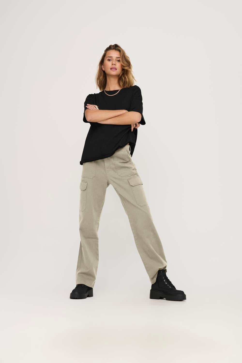 ONLMALFY Hohe Taille Locker geschnitten Cargo-Hose Silver Lining