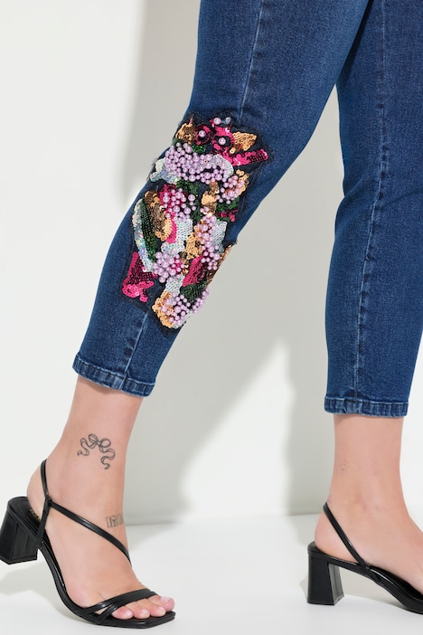 Jeans, Slim Fit, farbige Applikationen. 5-Pocket