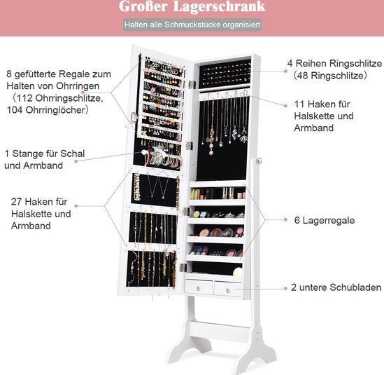 Coast Sieradenkast Sluitbare Chmuck Spiegelkast met spiegel 46 x 37 x 156 cm wit