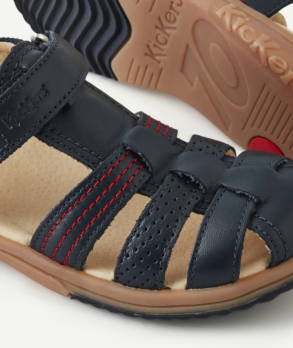 KICKERSSANDALES GARÇON PLATINIUM BLEU MARINE EN CUIR
