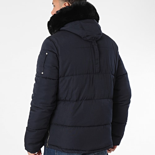 Doudoune Capuche Fourrure Bleu Marine