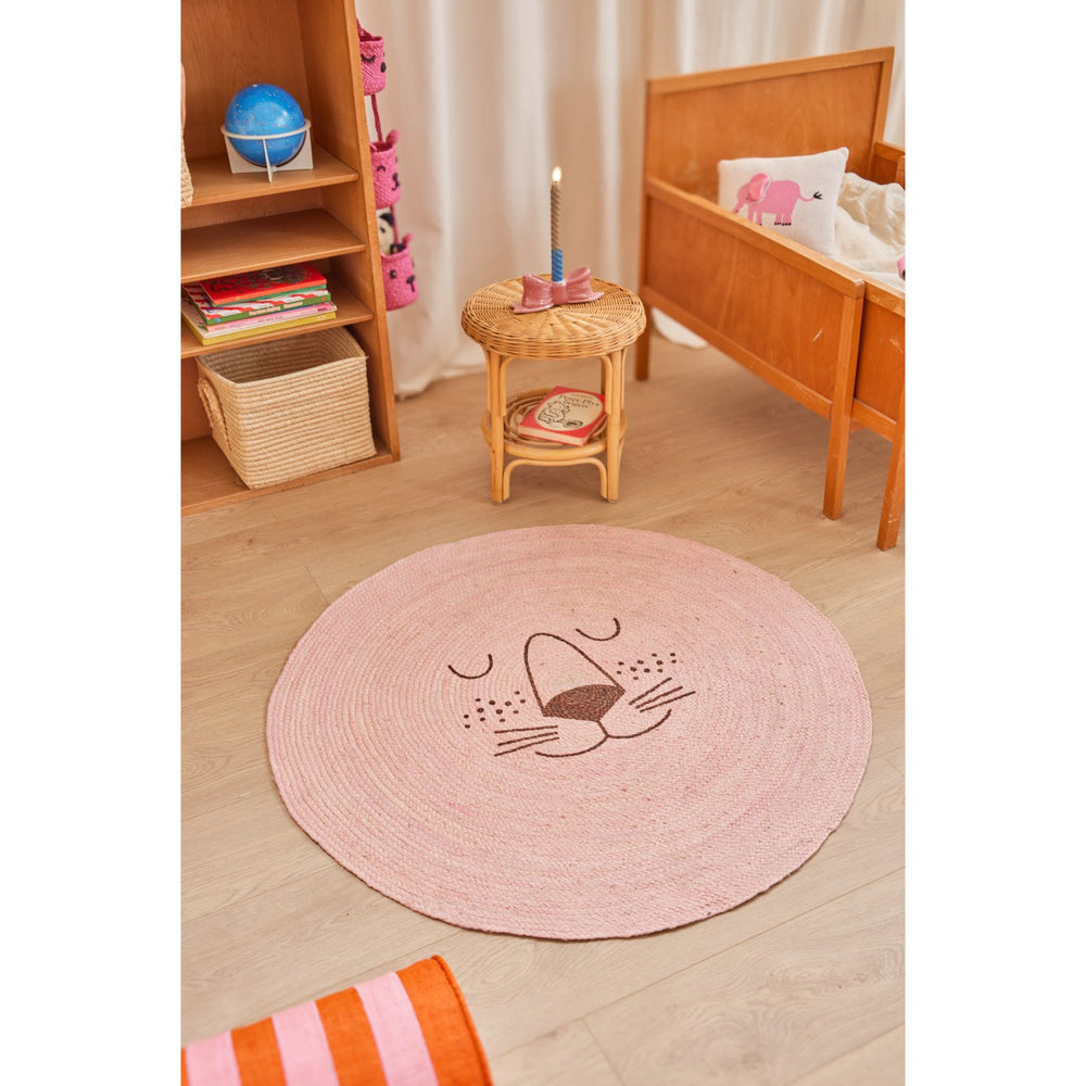Køb Rice Jute Gulvtæppe Med Lion Face I Soft Pink