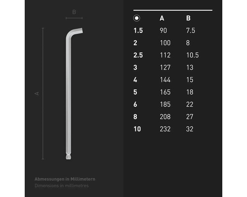 INBUS® 70211 Hoekschroevendraaierset, 9-delig, 1,5–10 mm, met 100° hoek en kogelkop — Gemaakt in Duitsland
