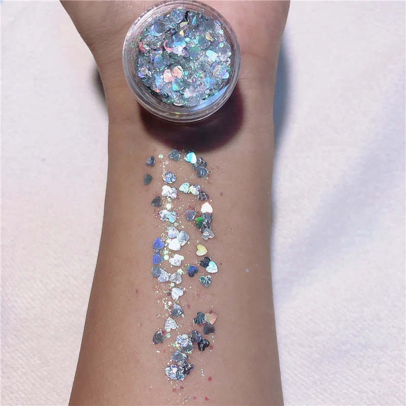 (6er Set) Holographisches Festival Gesichts- und Körper Glitzer Selbstklebende Glitter Gel Lidschatten - Style 1