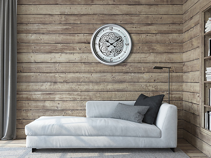 Horloge murale mecanique moderne argenté Ø52 cm