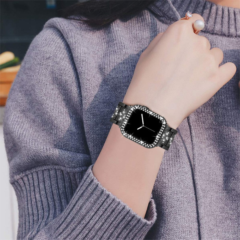 Apple Watch Series 7 (41 mm) Glitzer Edelstahl Armband mit Bumper Hülle - Schwarz