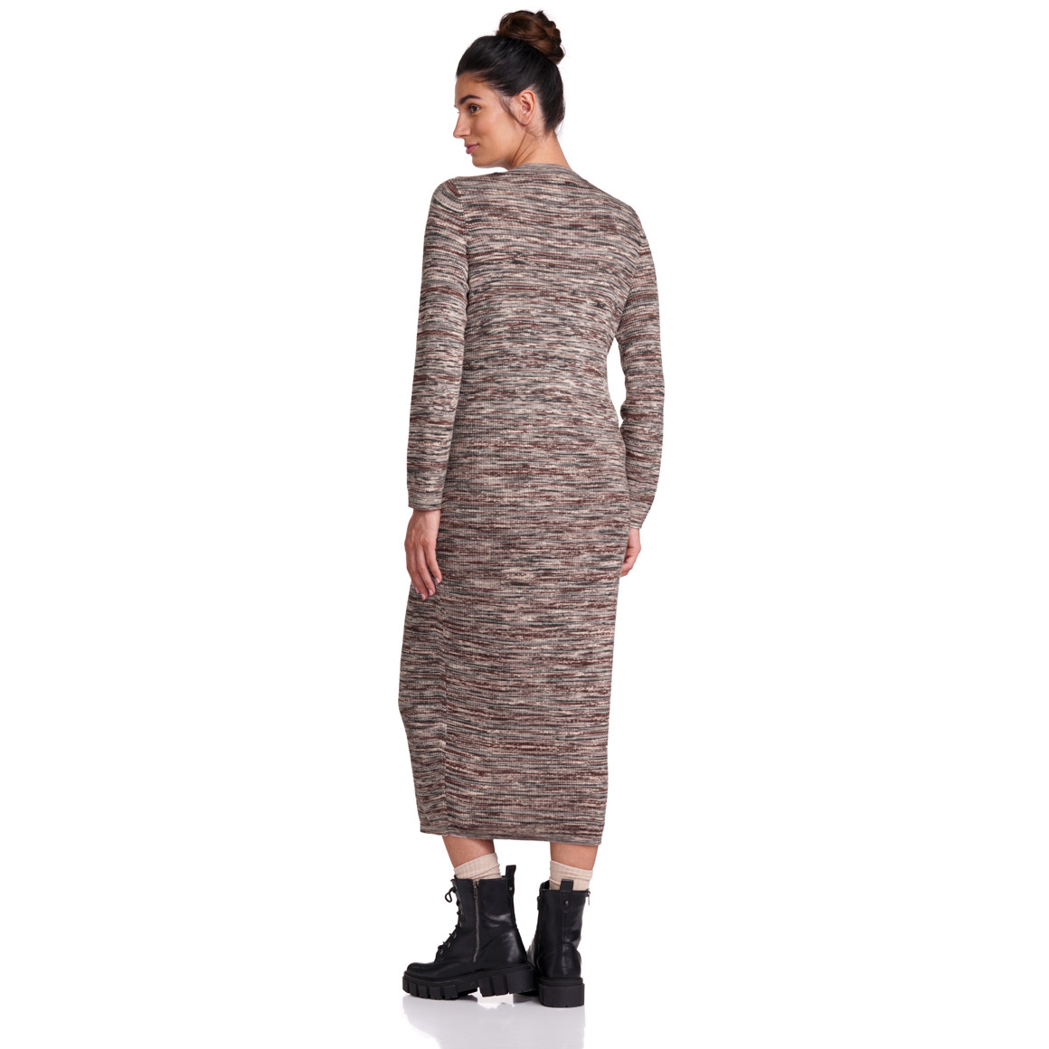 Gina Mama Damen Umstands-Strickkleid in Melange-Optik creme / braun / grau