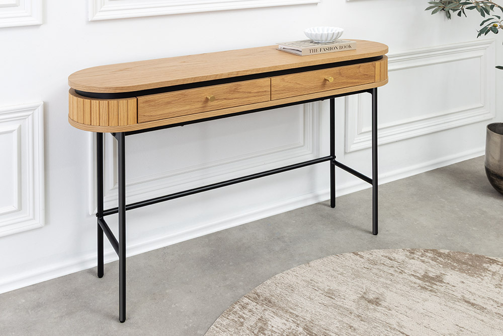 Moderner Konsolentisch ATELIER 120cm natur Eiche schwarz mit Schublade