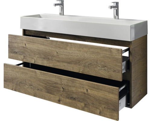 Pelipal Torino badkamermeubelset (B x H x D): 121 x 66,7 x 40 cm, fronten in eikenlook; Ribbeck 2-delige badkamermeubelset met witte keramische wastafel