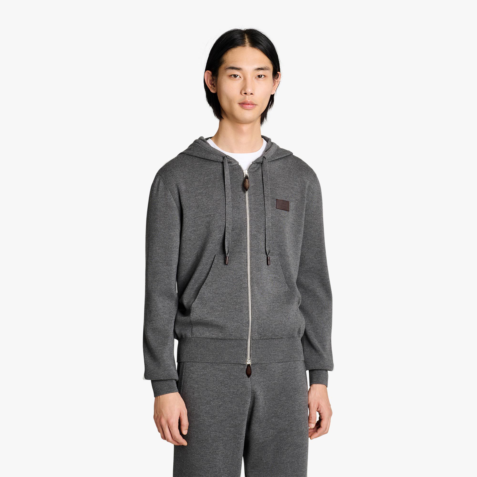 Sweat À Capuche Zippe Avec Detail En Cuir