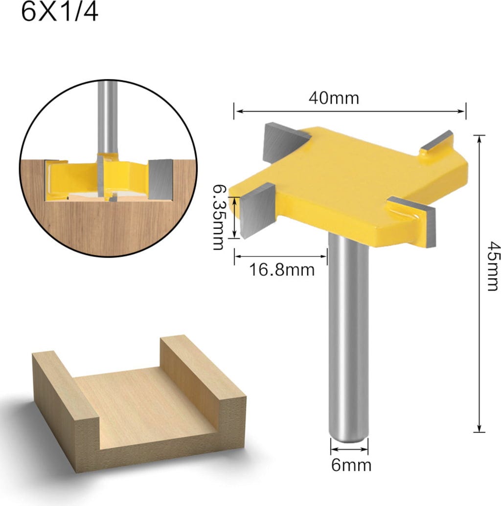 Twotrees  Nutfräser vierschneidig 6mm 4er-Set, Gelb    Fräser zum Nuten von Holz