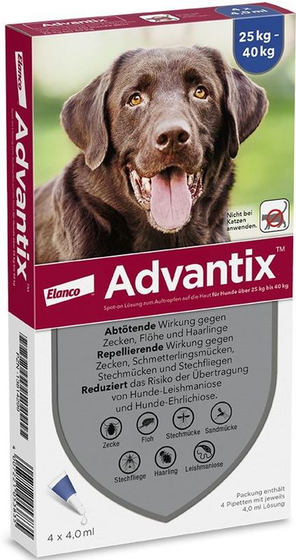 Advantix® Spot-On Solution voor Honden - Dubbelpak: 2 x 6 Pipetten - 25 - 40 kg